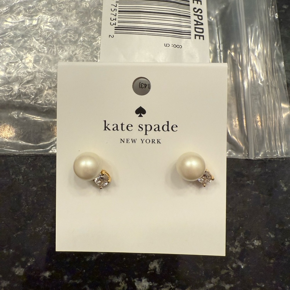 Kate Spade Ivory Pearl and Gold Crystal Earrings